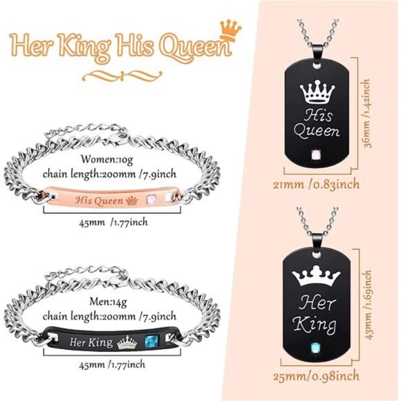 8 Pieces Couples Necklace Bracelet Matching Bracelets Set for Women Men - Picture 4 of 7